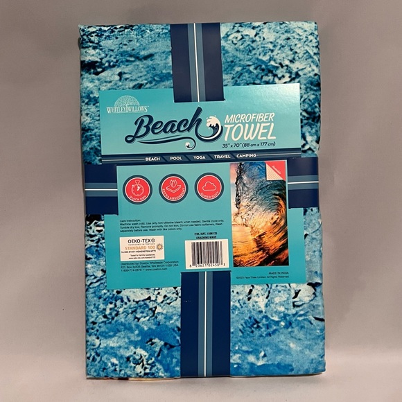 NEW Reversible Whitley Willows Microfiber BEACH TOWEL 35x70 Big Surf Ocean Wave - Picture 2 of 3